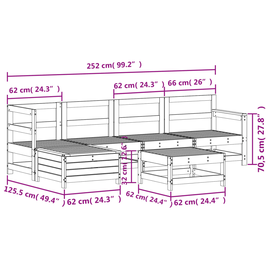 6-delige Loungeset massief grenenhout