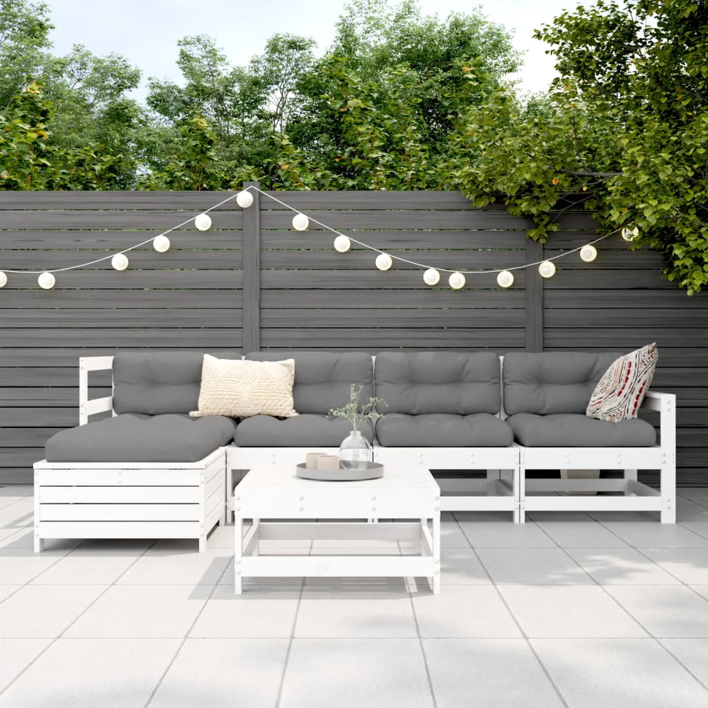6-delige Loungeset massief grenenhout wit