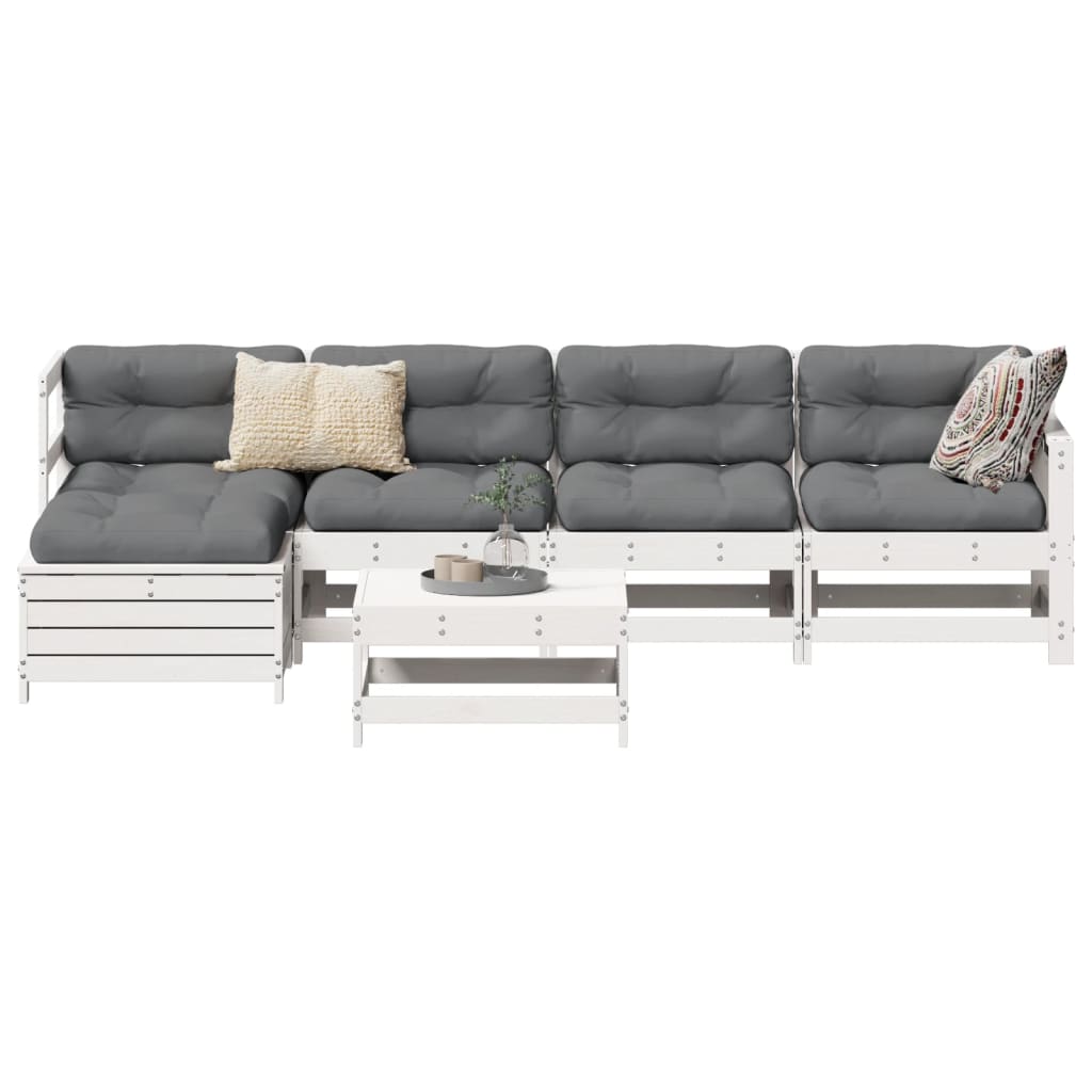 6-delige Loungeset massief grenenhout wit