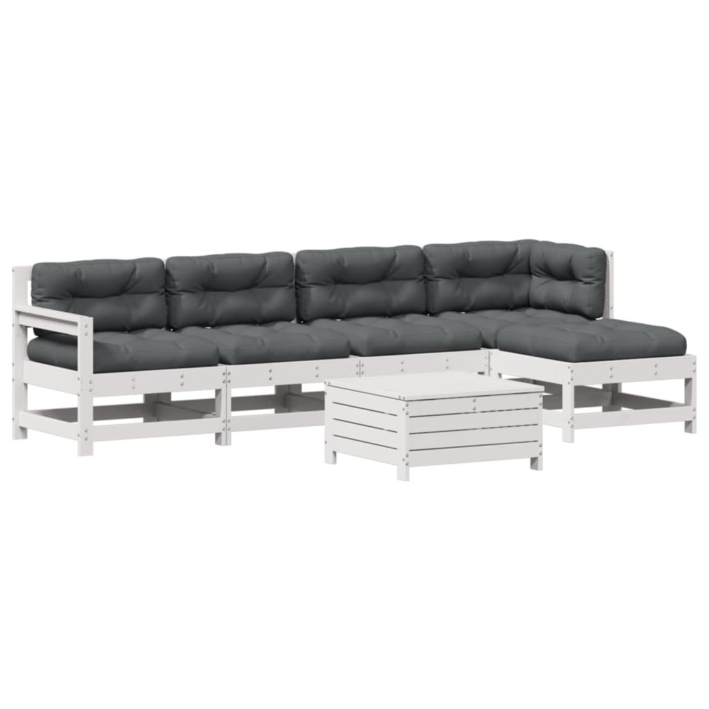 6-Delige Loungeset Met Kussens Massief Grenenhout Wit