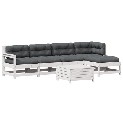 6-Delige Loungeset Met Kussens Massief Grenenhout Wit