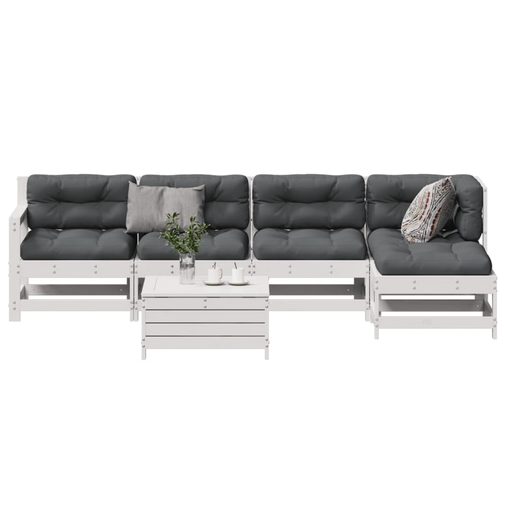 6-Delige Loungeset Met Kussens Massief Grenenhout Wit