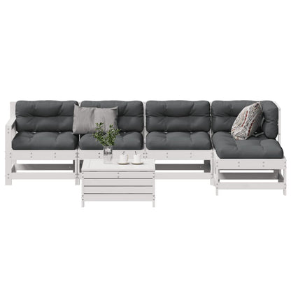 6-Delige Loungeset Met Kussens Massief Grenenhout Wit