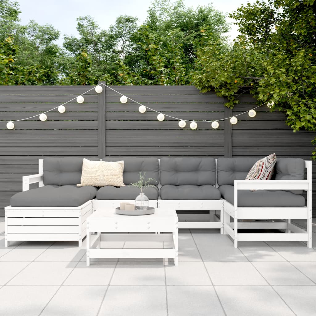 7-delige Loungeset massief grenenhout wit