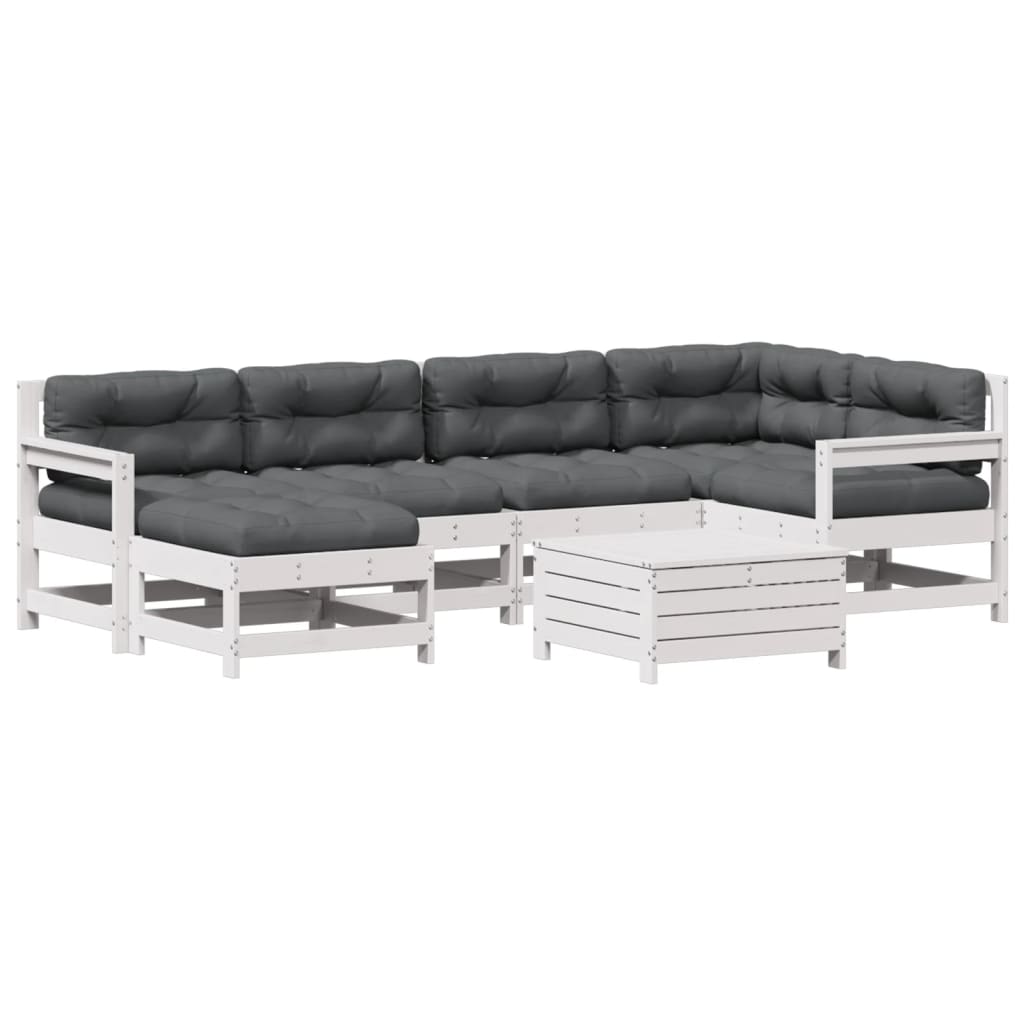 7-Delige Loungeset Met Kussens Massief Grenenhout Wit Wit grenenhout