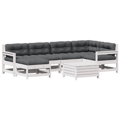 7-Delige Loungeset Met Kussens Massief Grenenhout Wit Wit grenenhout