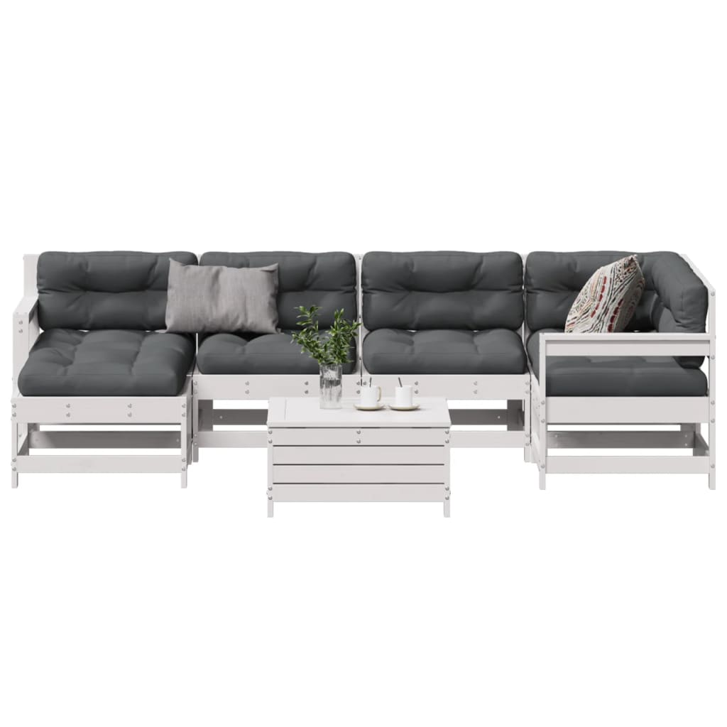 7-Delige Loungeset Met Kussens Massief Grenenhout Wit Wit grenenhout