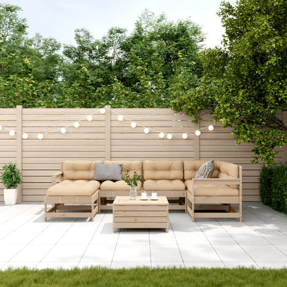 7-Delige Loungeset Met Kussens Massief Grenenhout Natuurlijk grenenhout