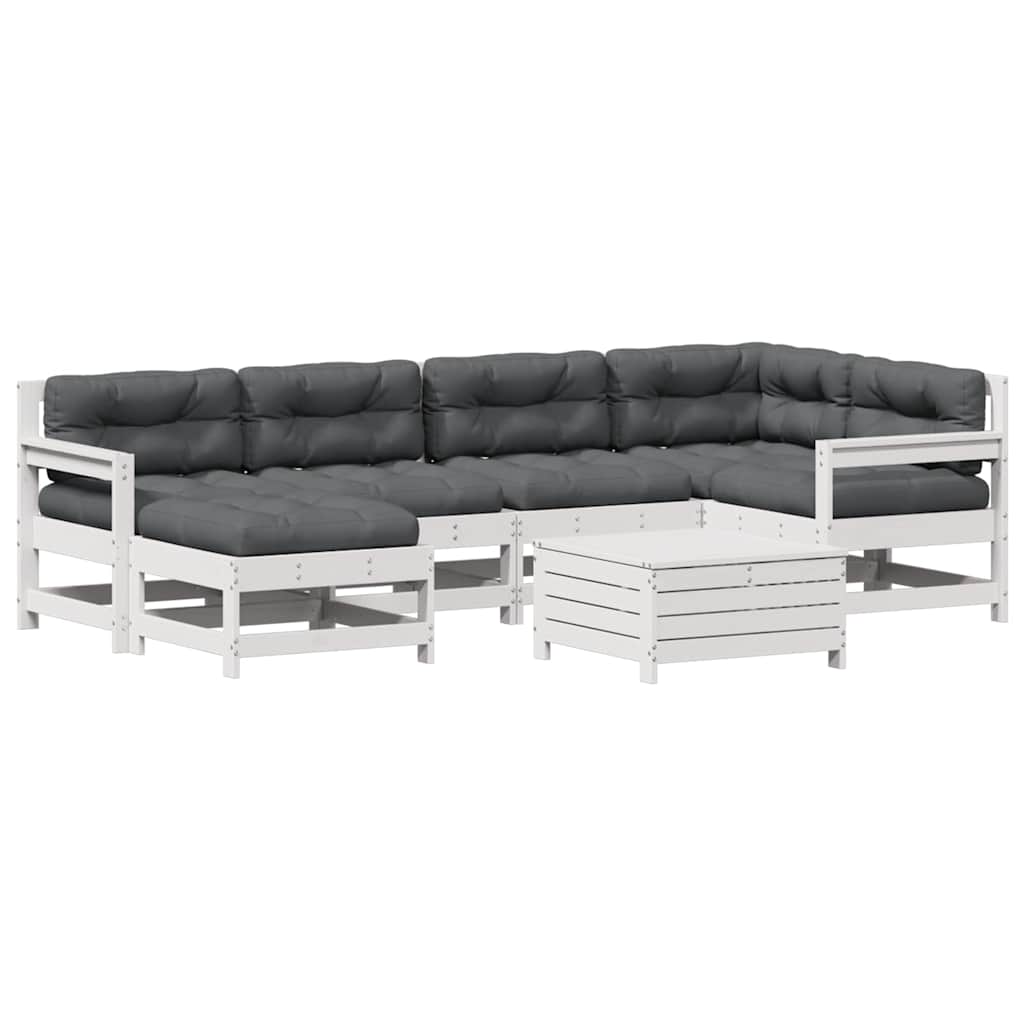 7-Delige Loungeset Met Kussens Massief Grenenhout Wit Wit grenenhout