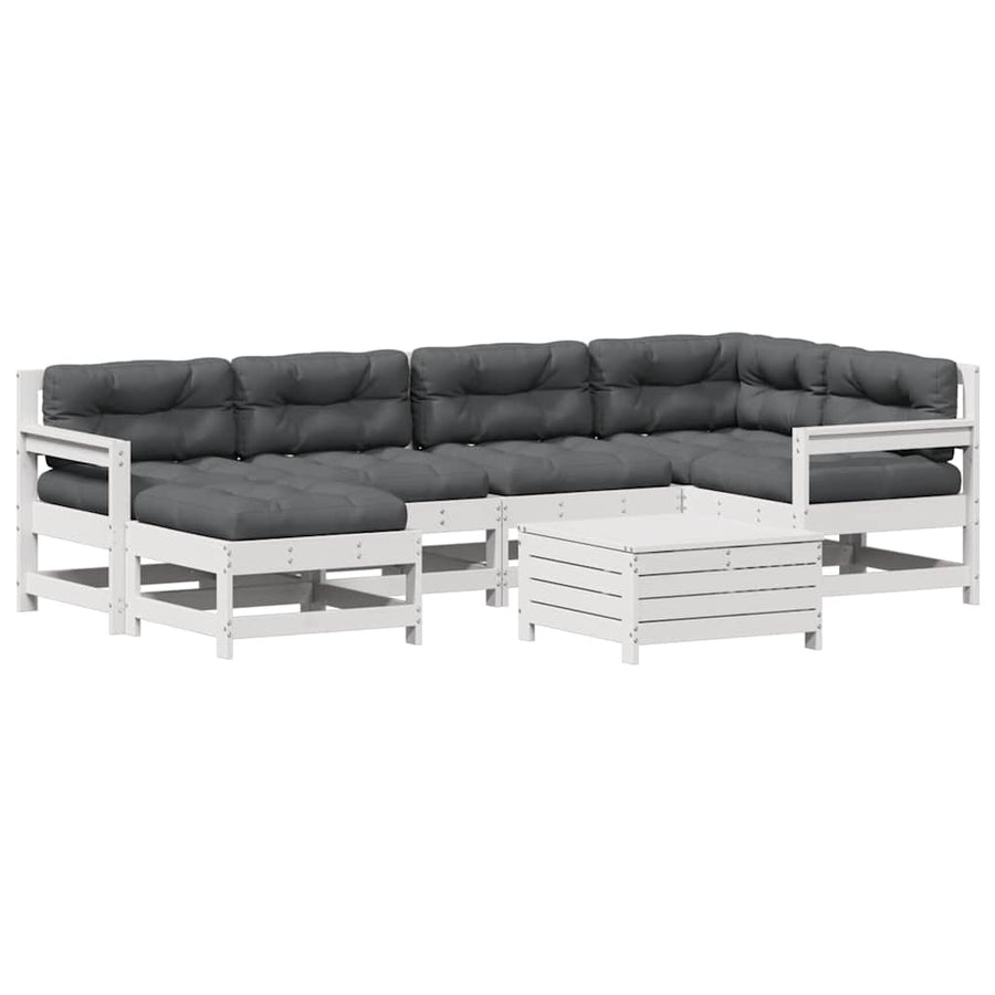 7-Delige Loungeset Met Kussens Massief Grenenhout Wit Wit grenenhout