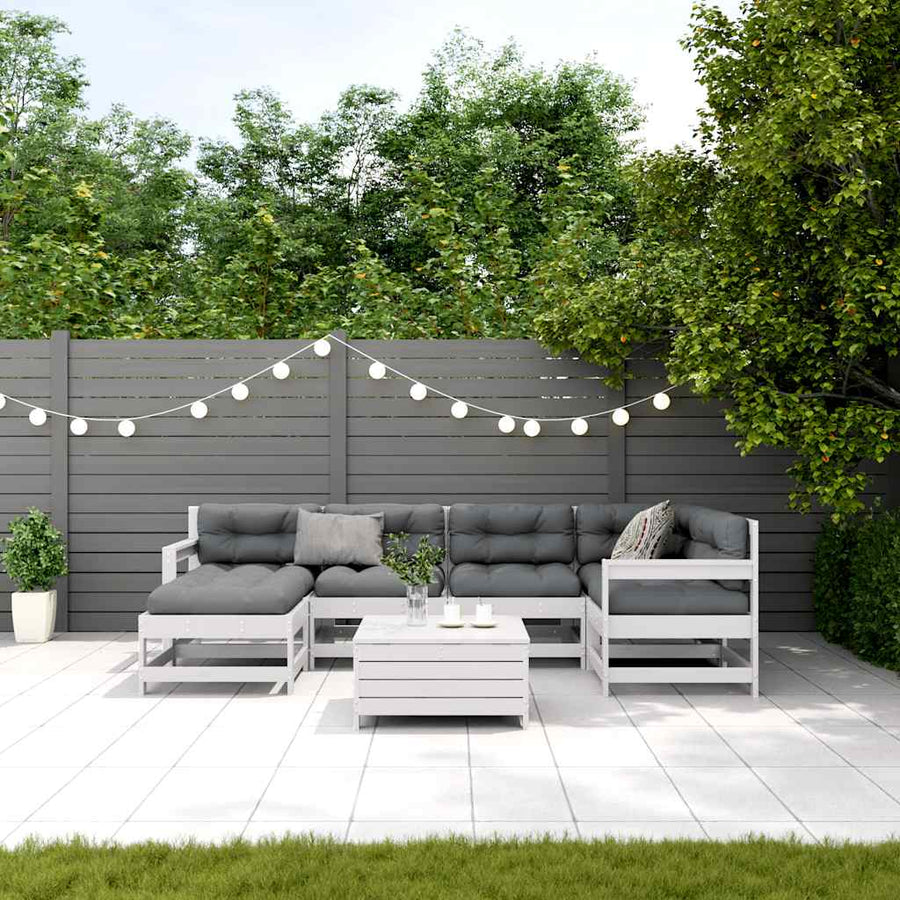 7-Delige Loungeset Met Kussens Massief Grenenhout Wit Wit grenenhout