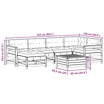 7-Delige Loungeset Met Kussens Massief Grenenhout Wit Wit grenenhout