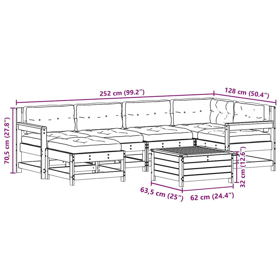 7-Delige Loungeset Met Kussens Massief Grenenhout Wit Wit grenenhout
