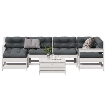 7-Delige Loungeset Met Kussens Massief Grenenhout Wit Wit grenenhout