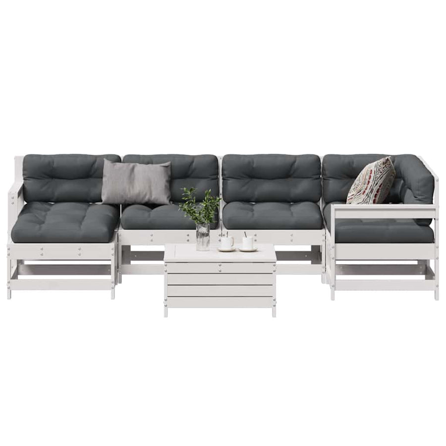 7-Delige Loungeset Met Kussens Massief Grenenhout Wit Wit grenenhout