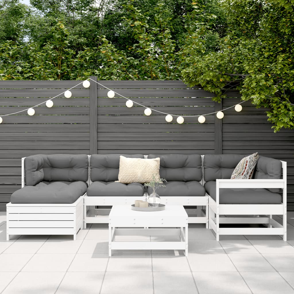 7-delige Loungeset massief grenenhout wit