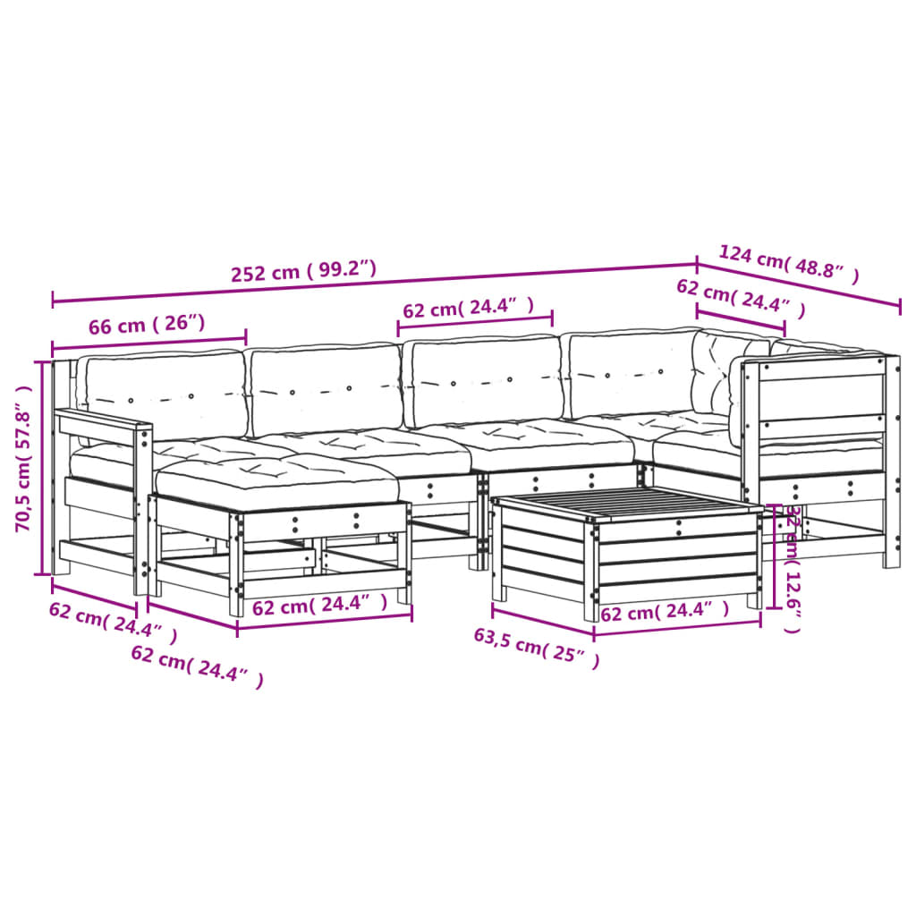 7-Delige Loungeset Met Kussens Massief Grenenhout Wit