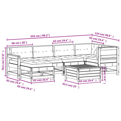 7-Delige Loungeset Met Kussens Massief Grenenhout Wit
