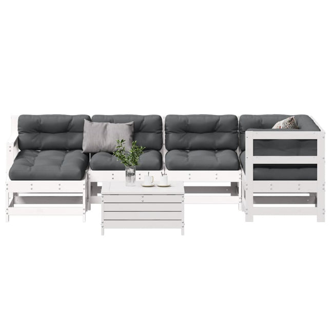 7-Delige Loungeset Met Kussens Massief Grenenhout Wit