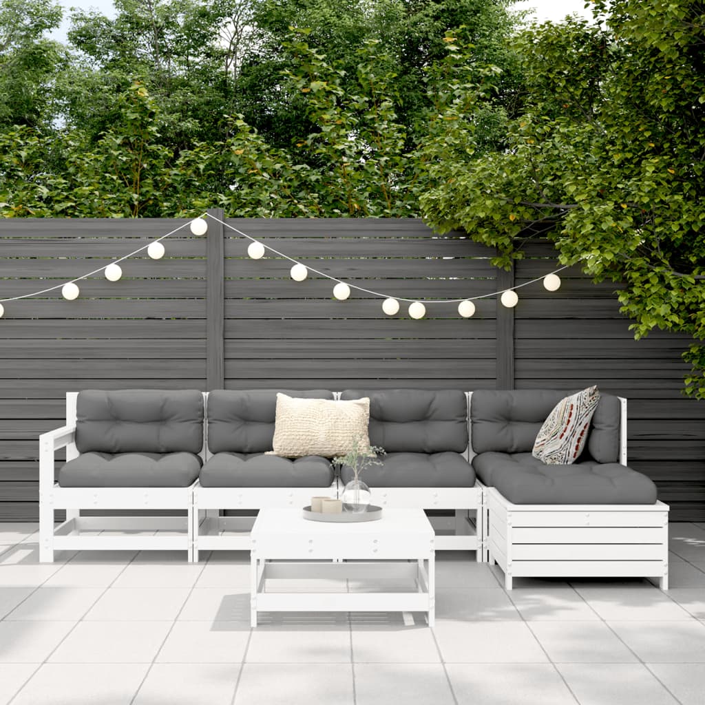 6-delige Loungeset massief grenenhout wit