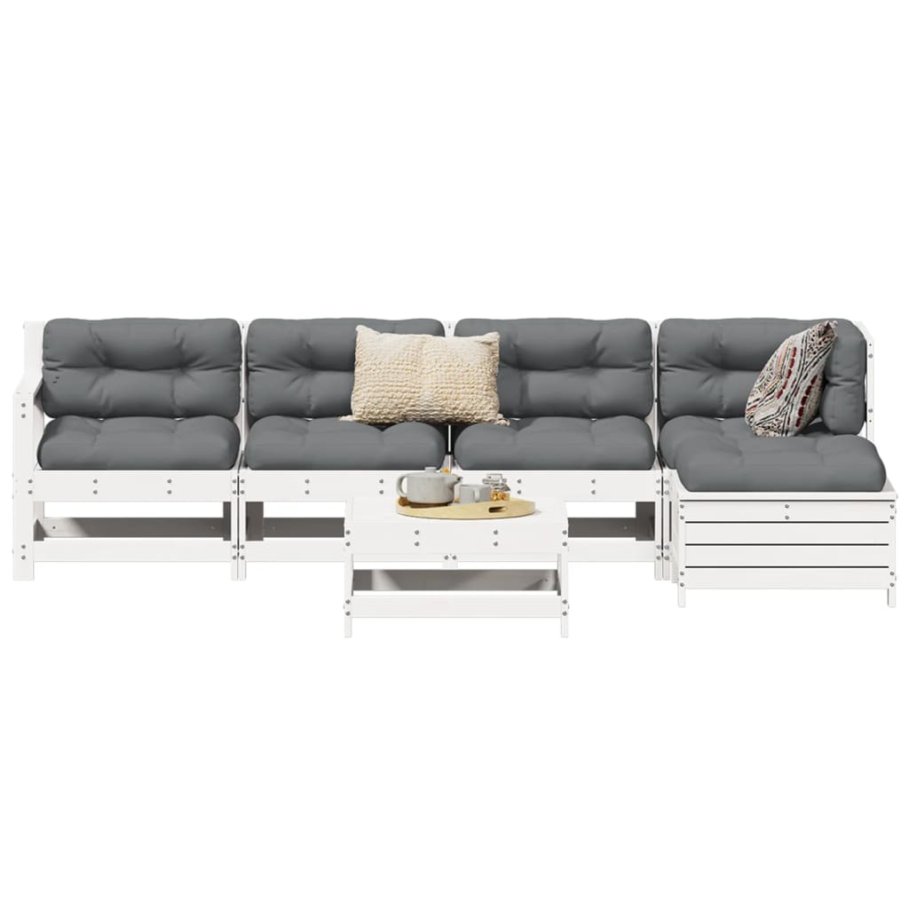 6-delige Loungeset massief grenenhout wit