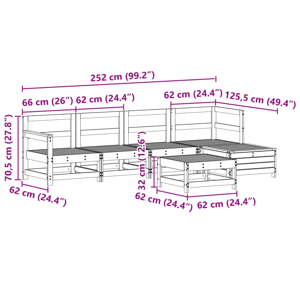 6-delige Loungeset geïmpregneerd grenenhout