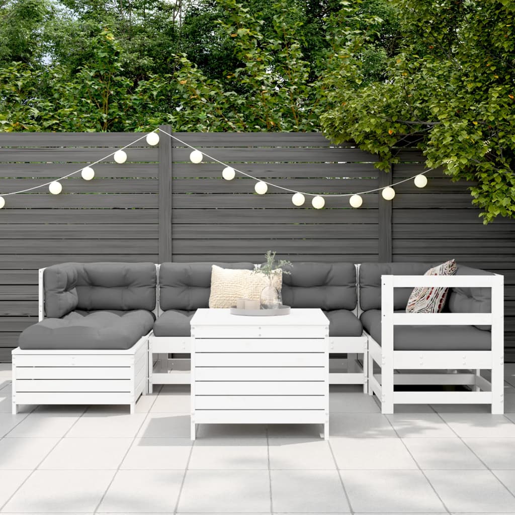 7-delige Loungeset massief grenenhout wit