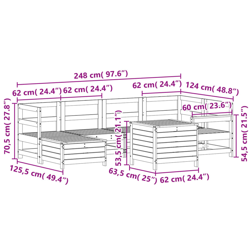 7-delige Loungeset massief grenenhout wit