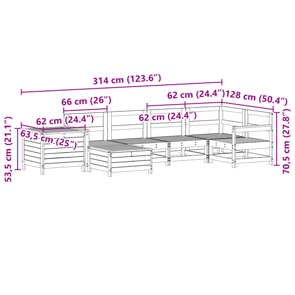 7-delige Loungeset massief grenenhout wit