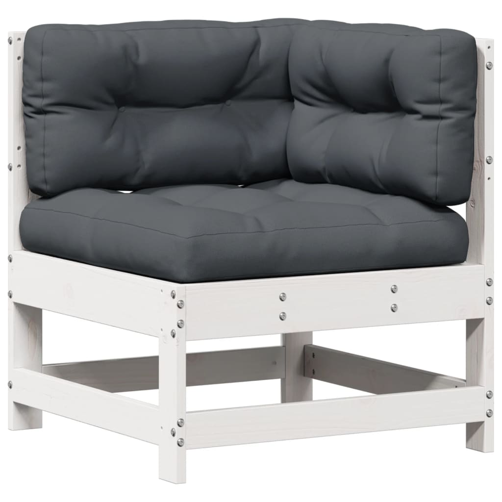 6-delige Loungeset met kussens massief grenenhout wit