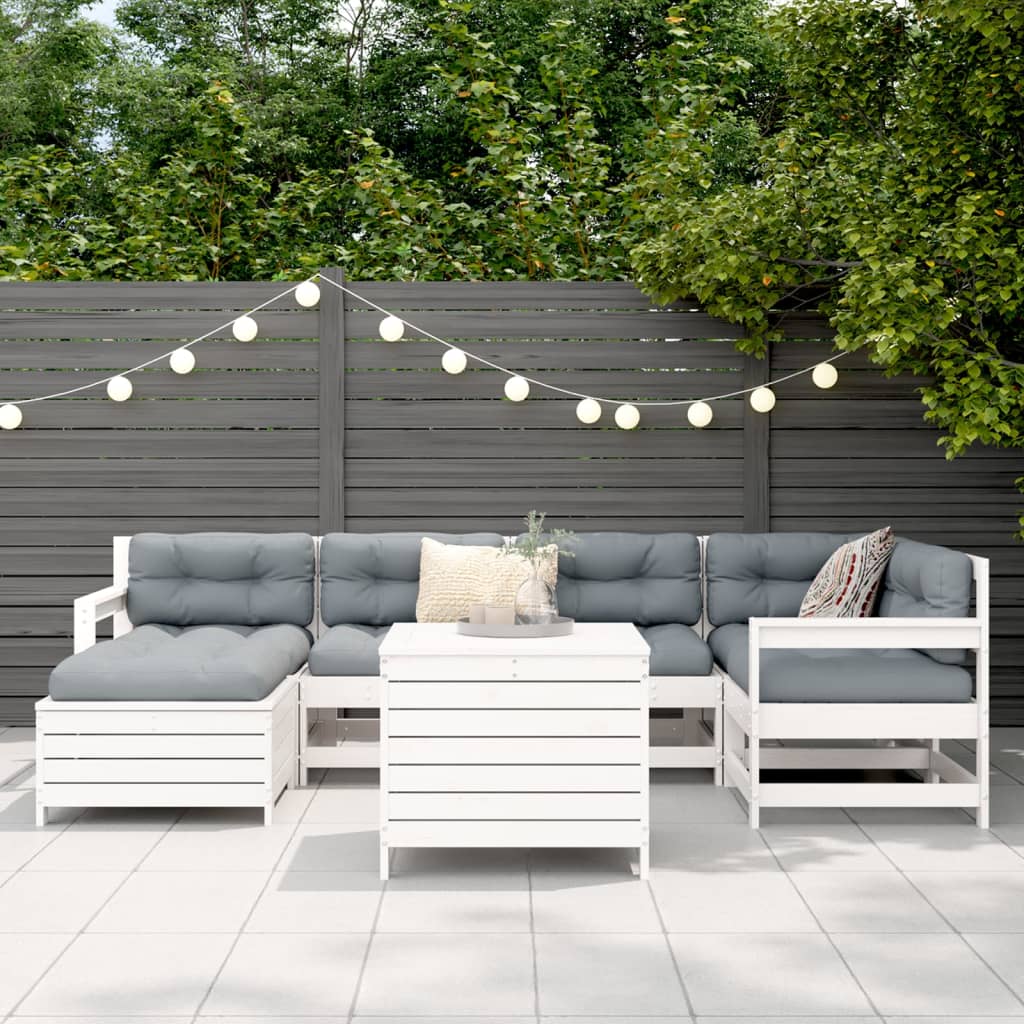 7-delige Loungeset massief grenenhout wit
