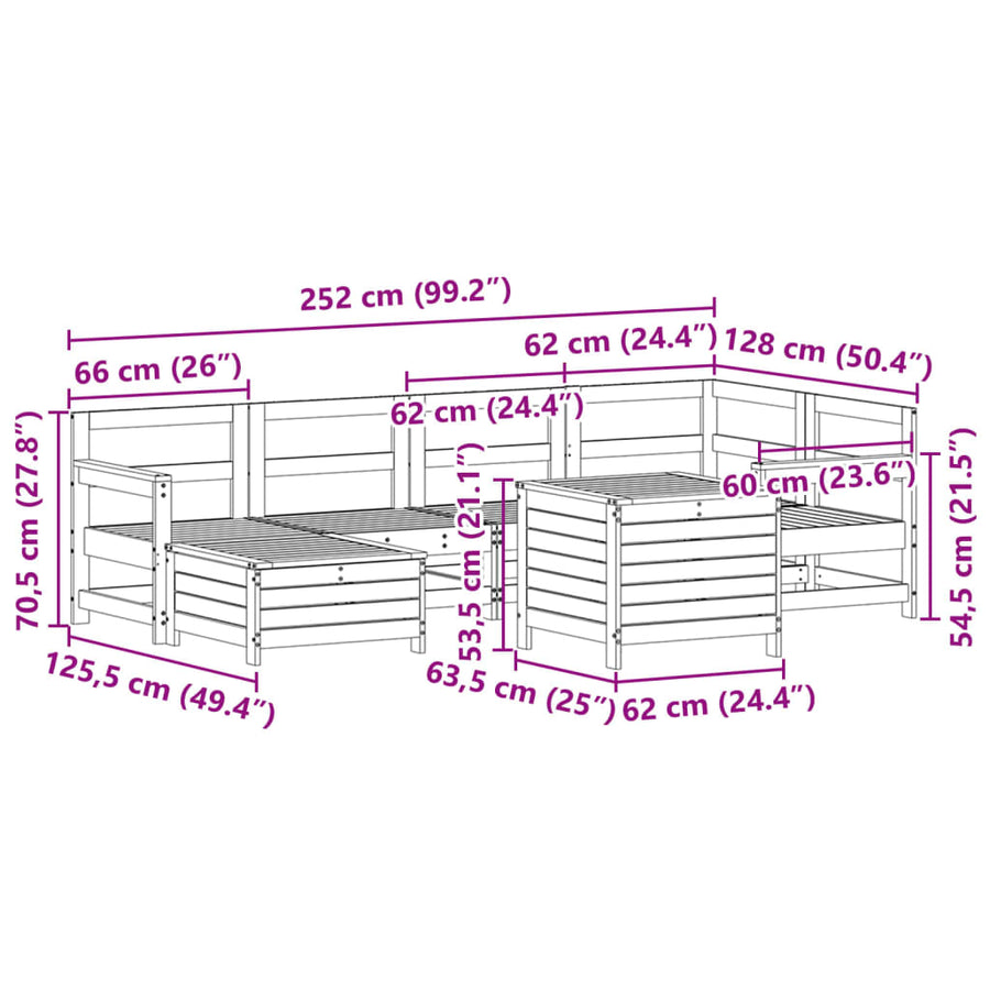 7-delige Loungeset massief grenenhout wit