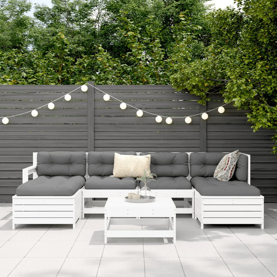 7-delige Loungeset massief grenenhout wit
