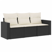 3-delige Loungeset met kussens poly rattan zwart 1 Zwart en crème