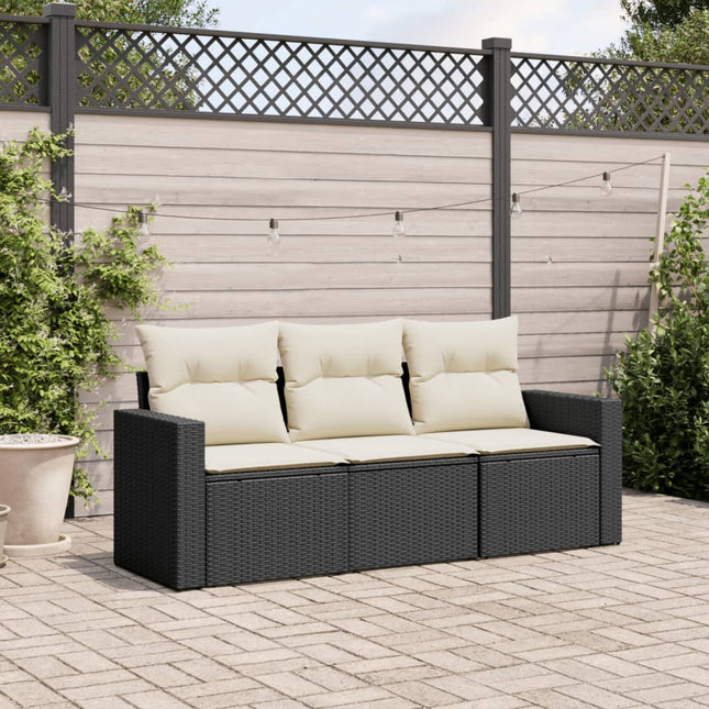 3-delige Loungeset met kussens poly rattan zwart 1 Zwart en crème