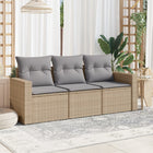 3-piece Lounge Set with cushions poly rattan beige