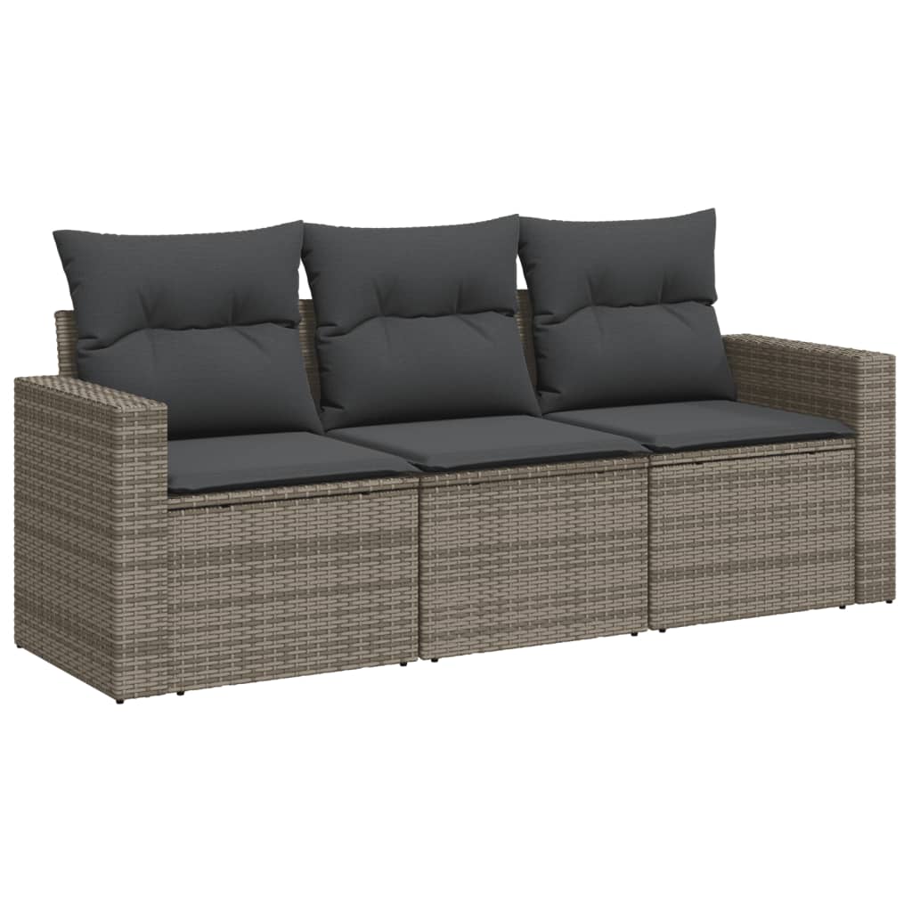 3-delige Loungeset met kussens poly rattan grijs Grijs Zonder tafel