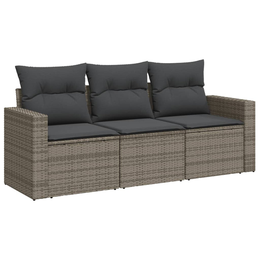 3-delige Loungeset met kussens poly rattan grijs Grijs Zonder tafel