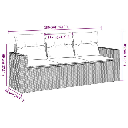 3-delige Loungeset met kussens poly rattan grijs Grijs Zonder tafel