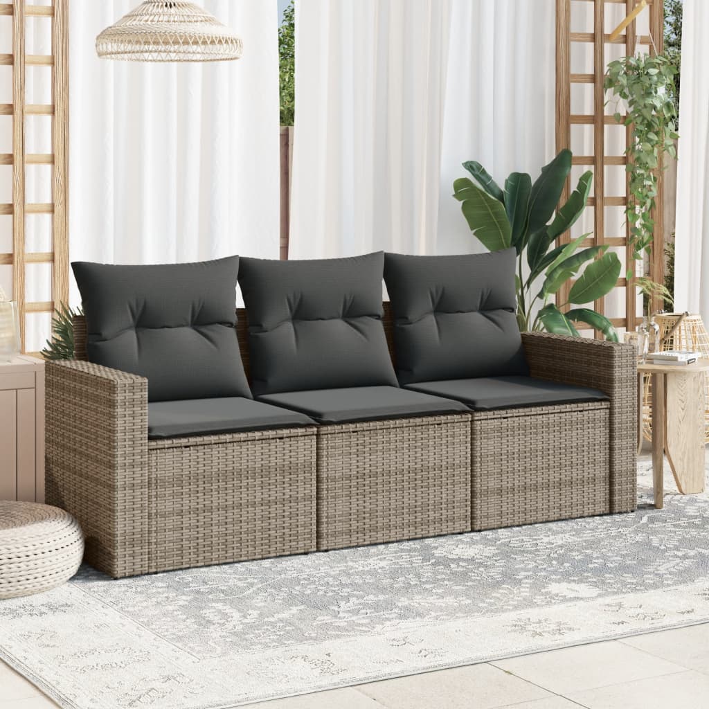 3-delige Loungeset met kussens poly rattan grijs Grijs Zonder tafel