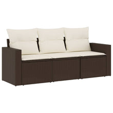 3-delige Loungeset met kussens poly rattan bruin Bruin en crème Zonder tafel