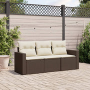 Loungeset poly rattan 3-delig bruin met kussens