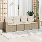 Loungeset 4-delig poly rattan beige met opbergfunctie