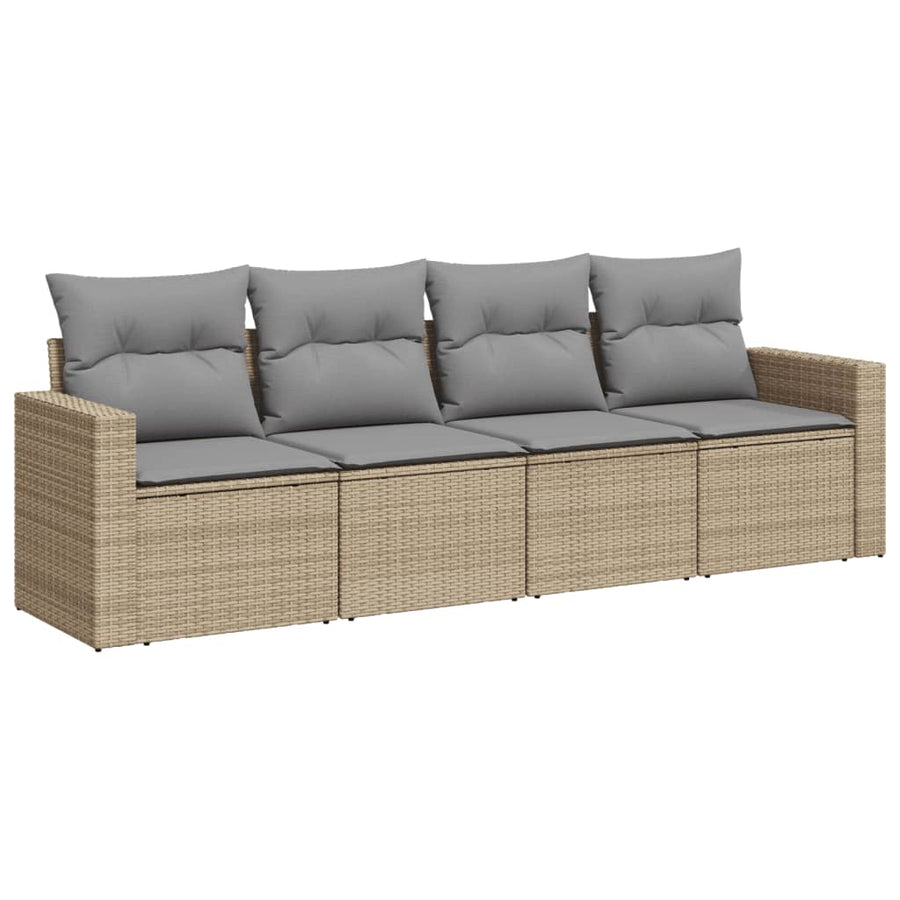 4-Delige Loungeset Met Kussens Poly Rattan Beige