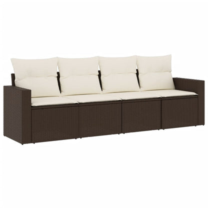 4-delige Loungeset met kussens poly rattan bruin Bruin en crème Zonder tafel