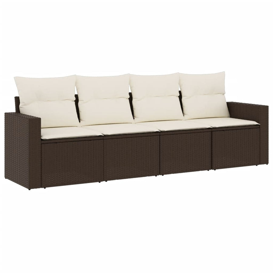 4-delige Loungeset met kussens poly rattan bruin Bruin en crème Zonder tafel
