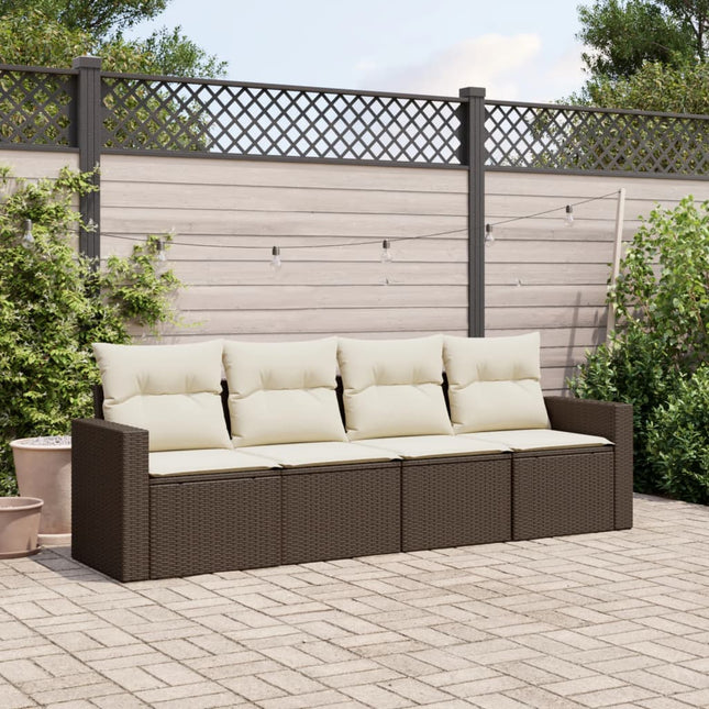 4-delige Loungeset met kussens poly rattan bruin Bruin en crème Zonder tafel