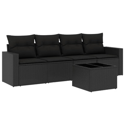 5-Delige Loungeset Met Kussens Poly Rattan Zwart