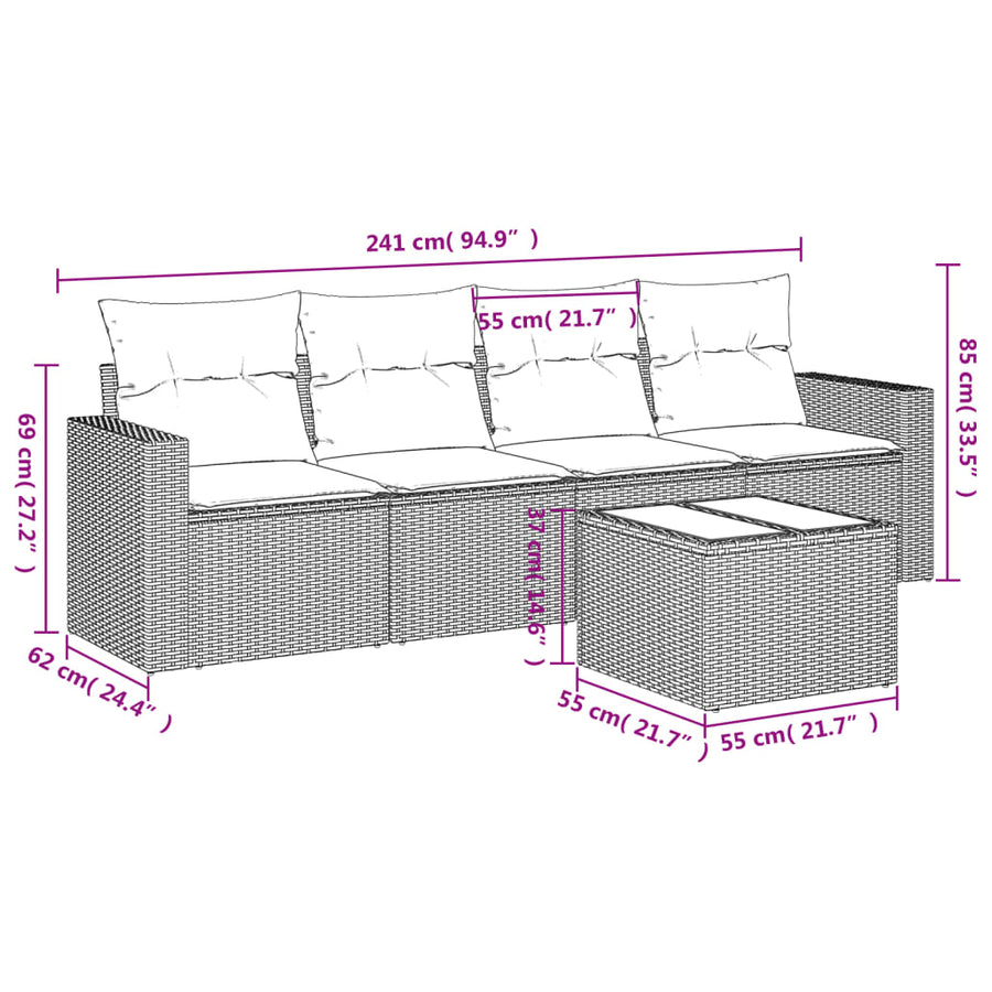 5-Delige Loungeset Met Kussens Poly Rattan Zwart