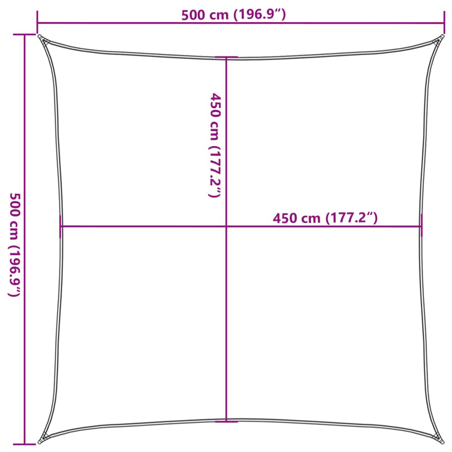 Zonnezeil 160 g/m² vierkant 5x5 m HDPE lichtgrijs